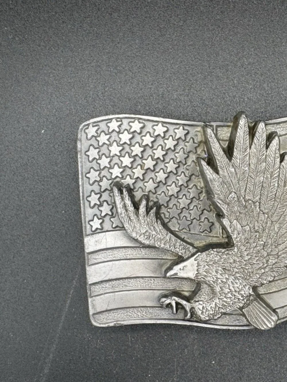 vintage American flag and bald eagle metal belt buckle